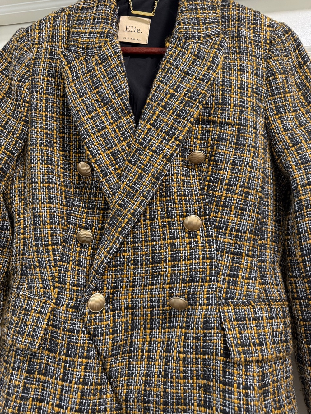 Elie Tahari Black, White & Mustard Tweed Jacket - Picture 5 of 11